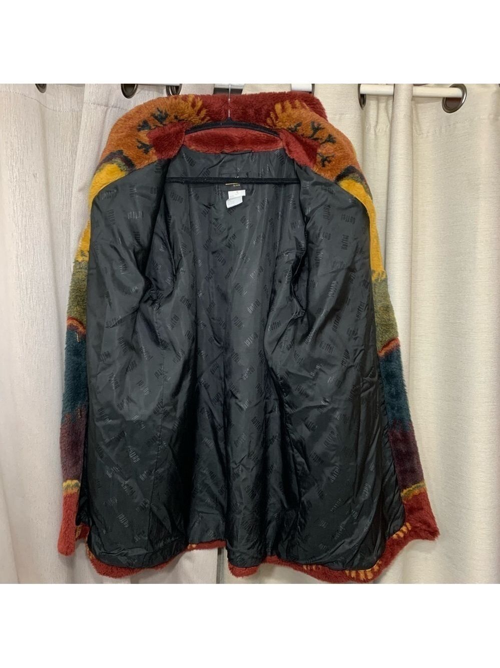 Vintage 90s Teddy Jacket Coat Mid Length Sz M Oversized Green Brown Cozy Plush - Picture 12 of 14